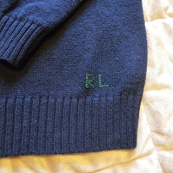 Polo Ralph Lauren Bear Sweater Knit Mens 3XL P Wing Navy Blue Preppy Varsity - Picture 3 of 6